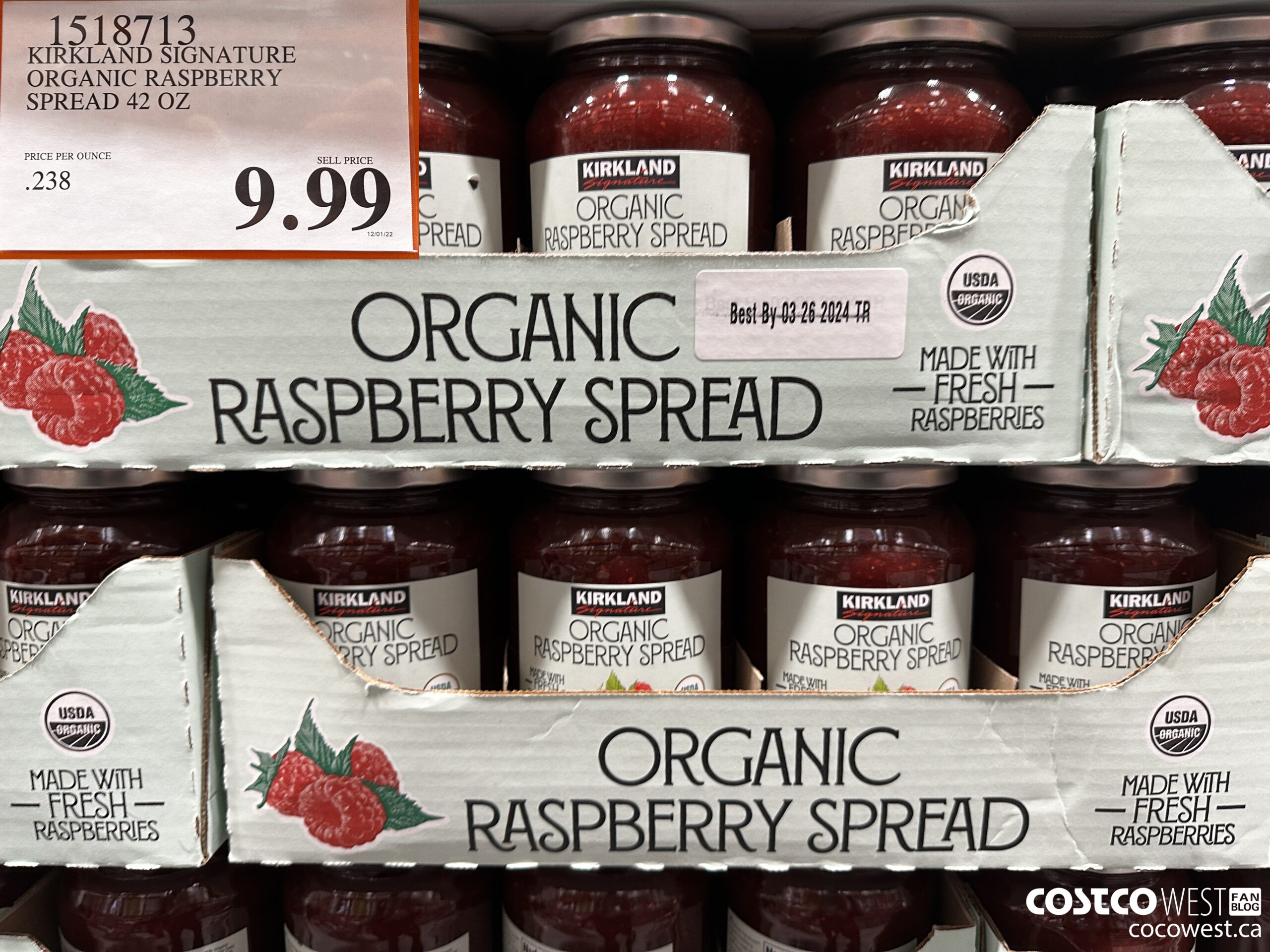 1518713 KIRKLAND SIGNATURE ORGANIC RASPBERRY SPREAD 42 OZ $9.99