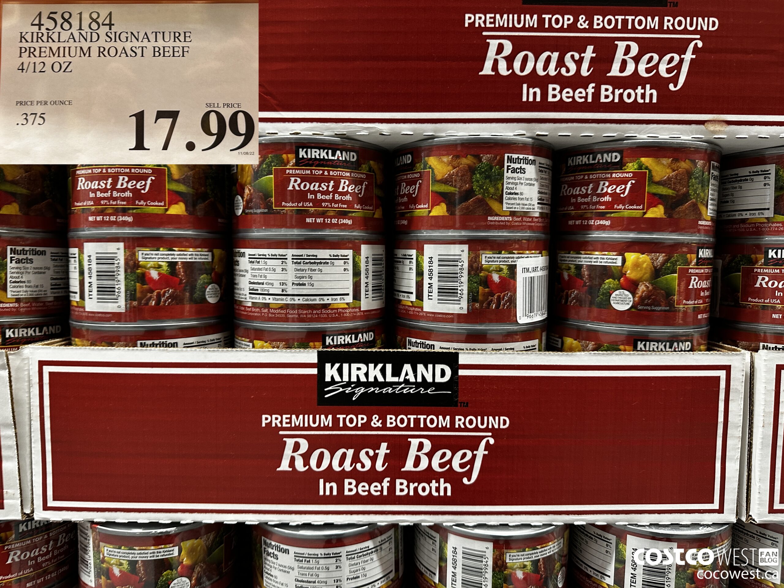 458184 KIRKLAND SIGNATURE PREMIUM ROAST BEEF 4/12 OZ $17.99
