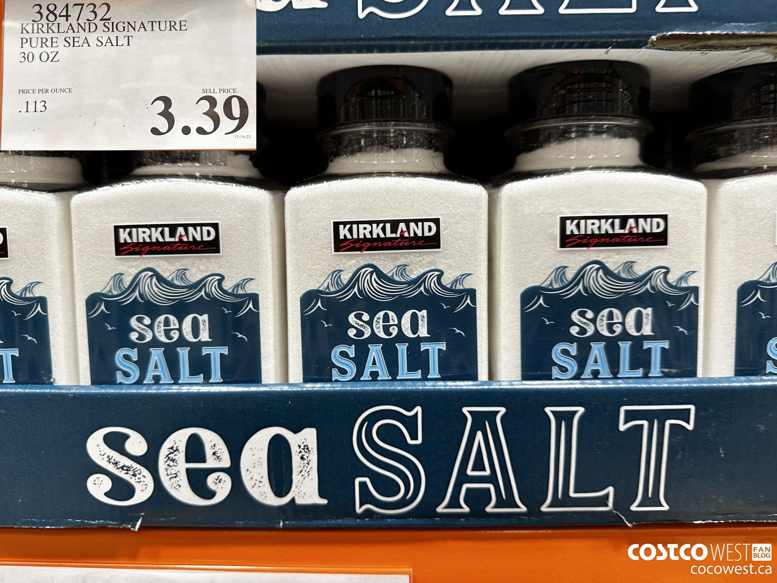 384732 KIRKLAND SIGNATURE PURE SEA SALT 30 OZ $3.39