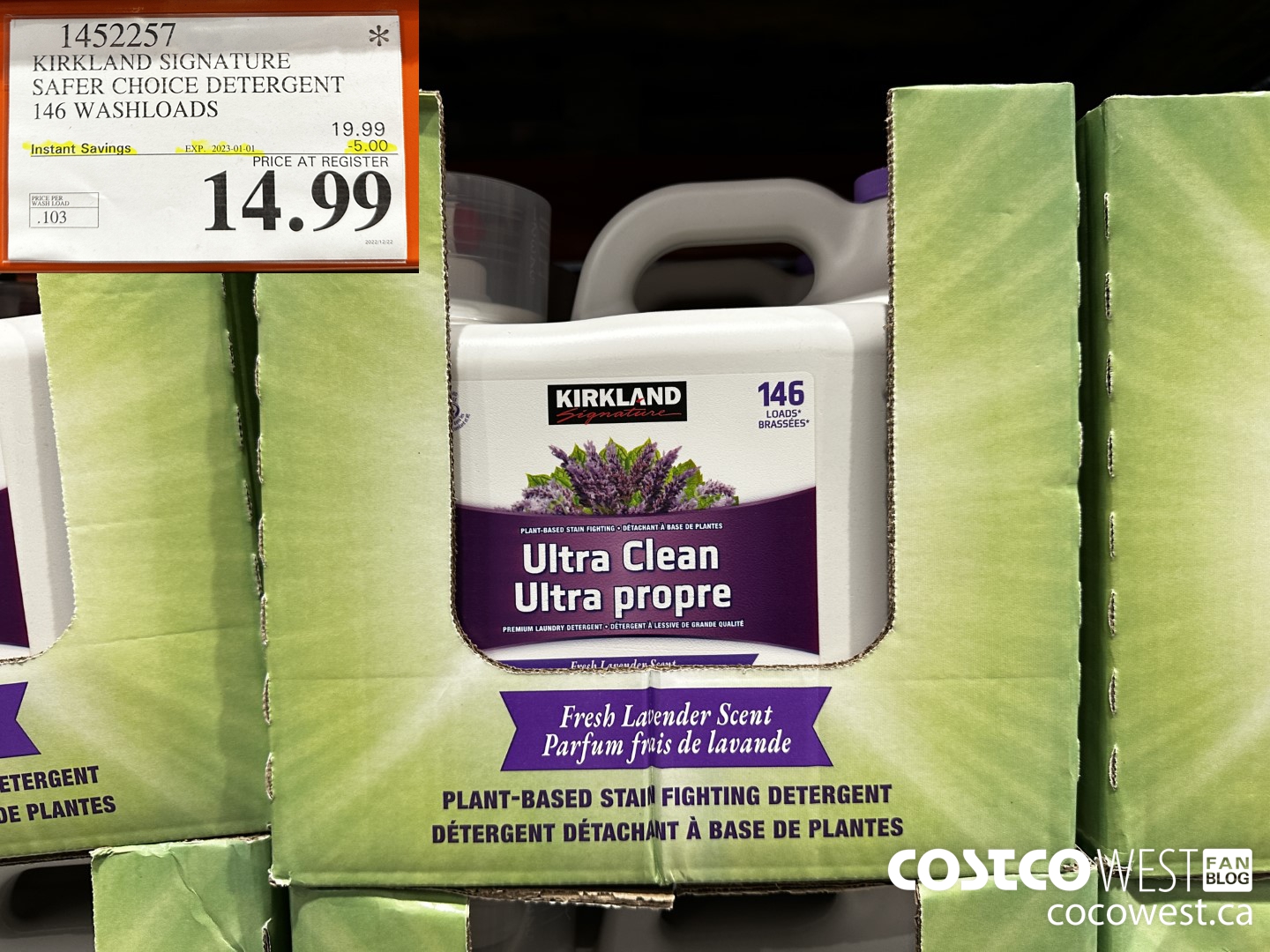 1452257 KIRKLAND SIGNATURE SAFER CHOICE DETERGENT 146 WASHLOADS ($5.00 INSTANT SAVINGS EXPIRES ON 2023-01-01) $14.99