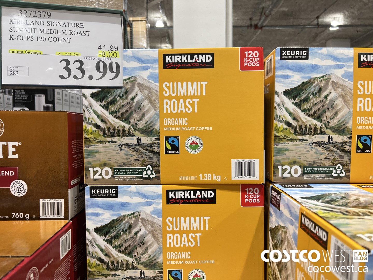 3272379 KIRKLAND SIGNATURE SUMMIT MEDIUM ROAST K-CUPS 120 COUNT ($8.00 INSTANT SAVINGS EXPIRES ON 2022-12-04) $33.99