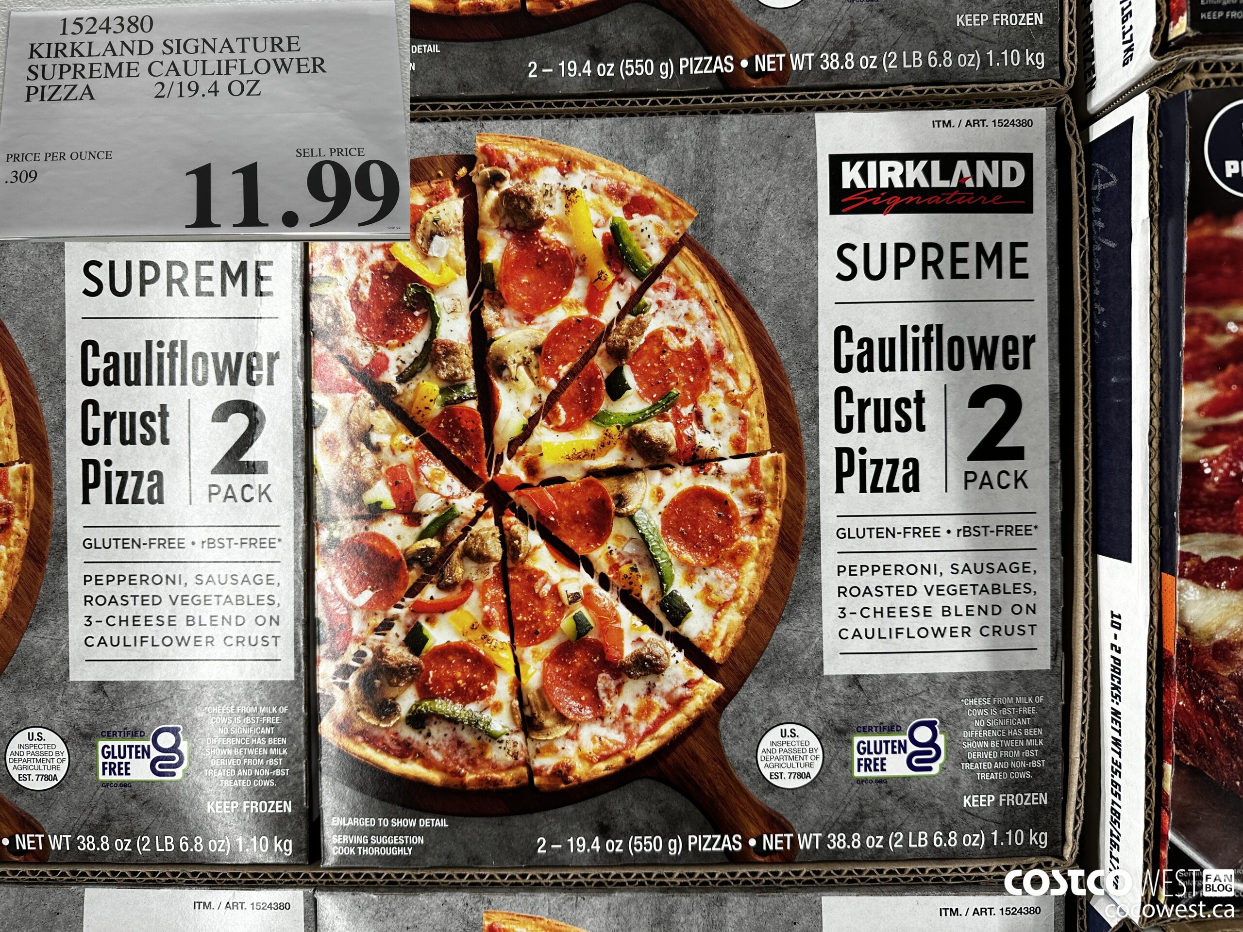 1524380 KIRKLAND SIGNATURE SUPREME CAULIFLOWER PIZZA 2/19.4 OZ $11.99