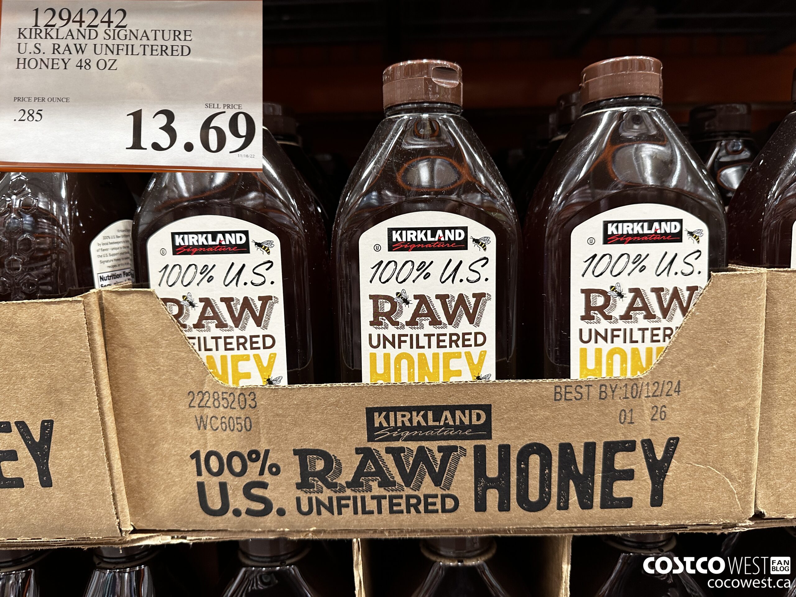 1294242 KIRKLAND SIGNATURE U.S. RAW UNFILTERED HONEY 48 OZ $13.69