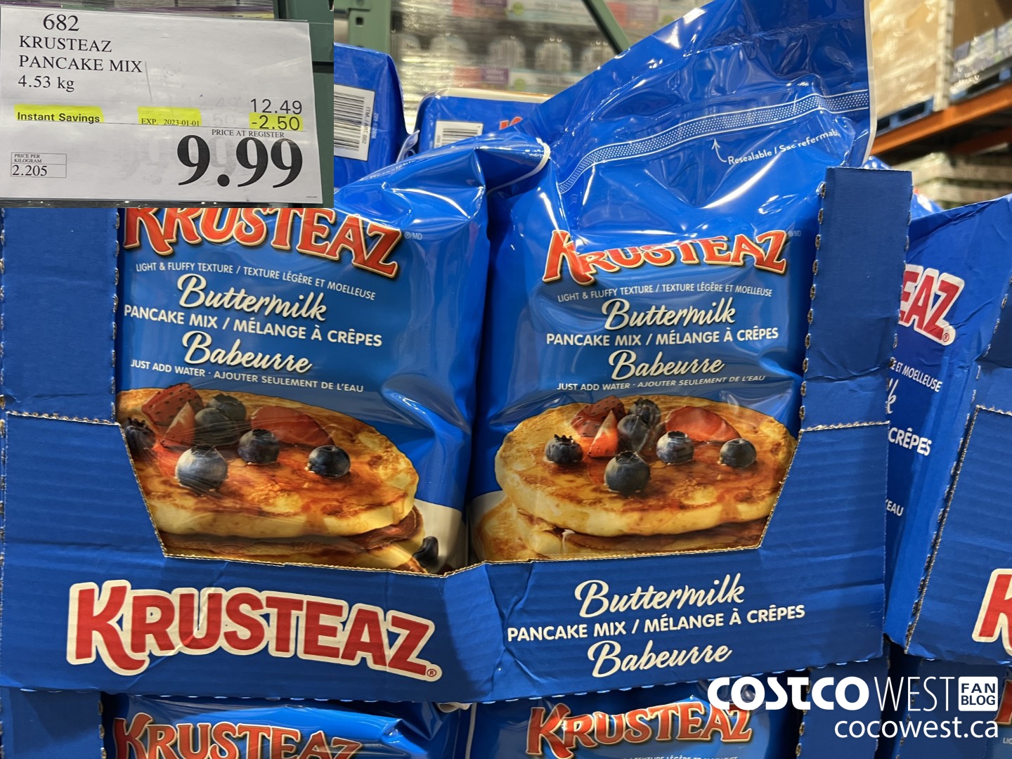 682 KRUSTEAZ PANCAKE MIX 4.53 kg ($2.50 INSTANT SAVINGS EXPIRES ON 2023-01-01) $9.99