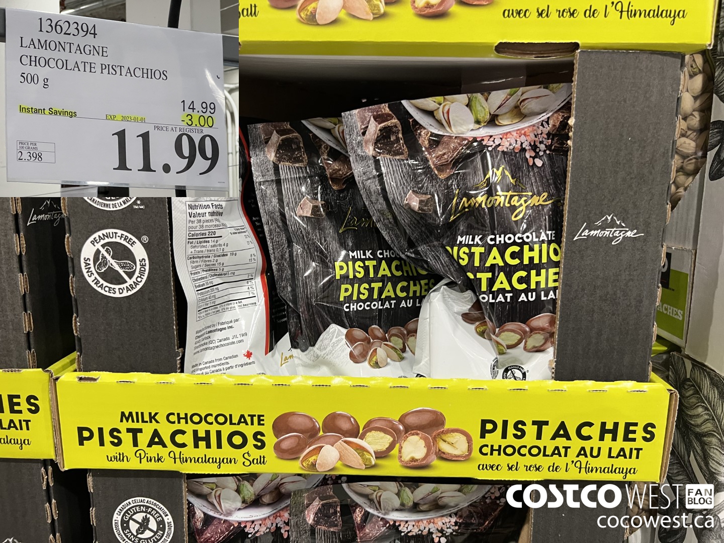 1362394 LAMONTAGNE CHOCOLATE PISTACHIOS 500 g ($3.00 INSTANT SAVINGS EXPIRES ON 2023-01-01) $11.99