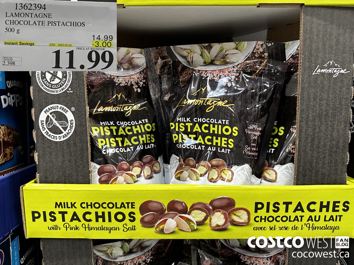 1362394 LAMONTAGNE CHOCOLATE PISTACHIOS 500 g ($3.00 INSTANT SAVINGS EXPIRES ON 2023-01-01) $11.99