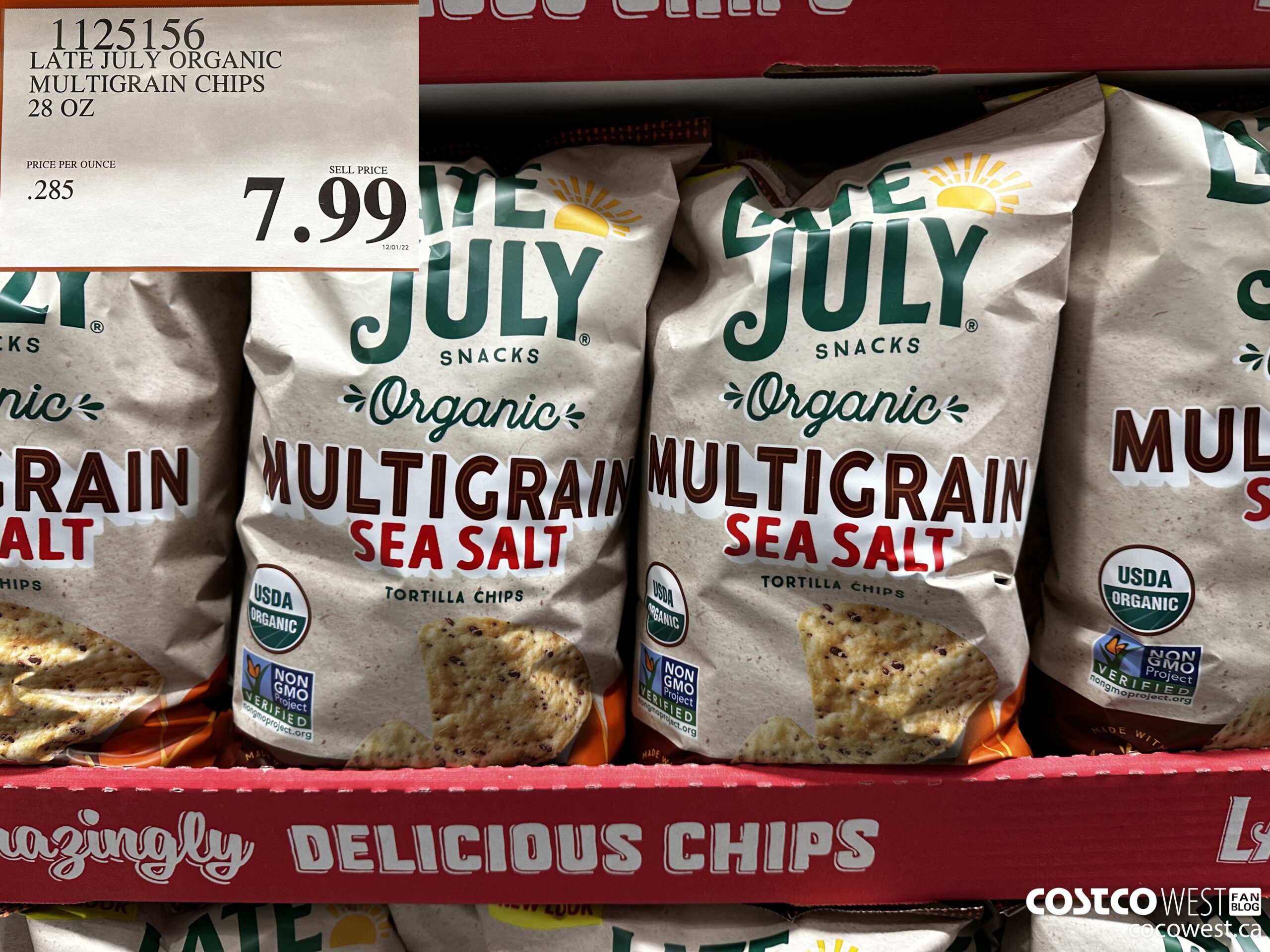 1125156 LATE JULY ORGANIC MULTIGRAIN CHIPS 28 OZ $7.99
