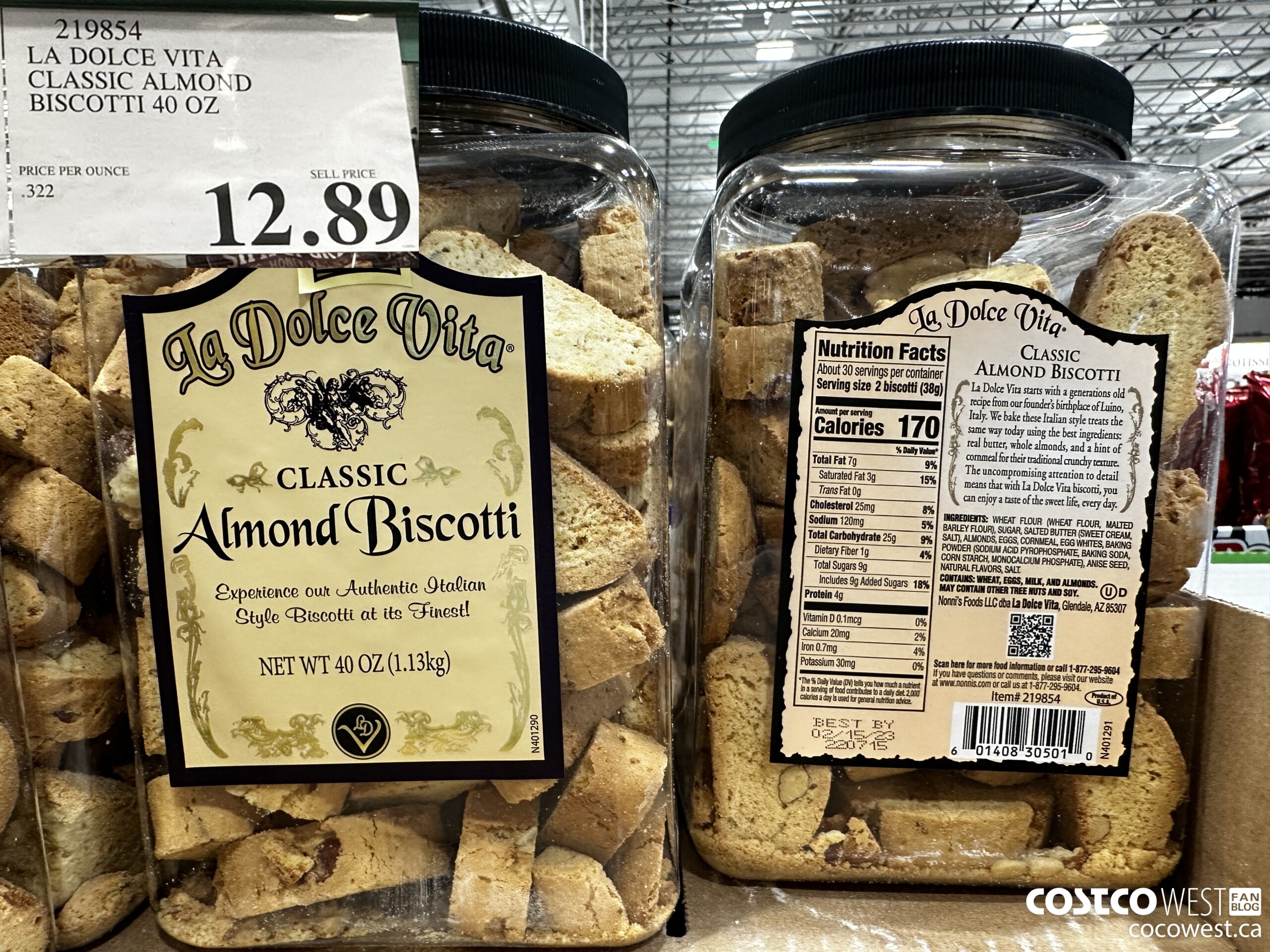 219854 LA DOLCE VITA CLASSIC ALMOND BISCOTTI 40 OZ $12.89