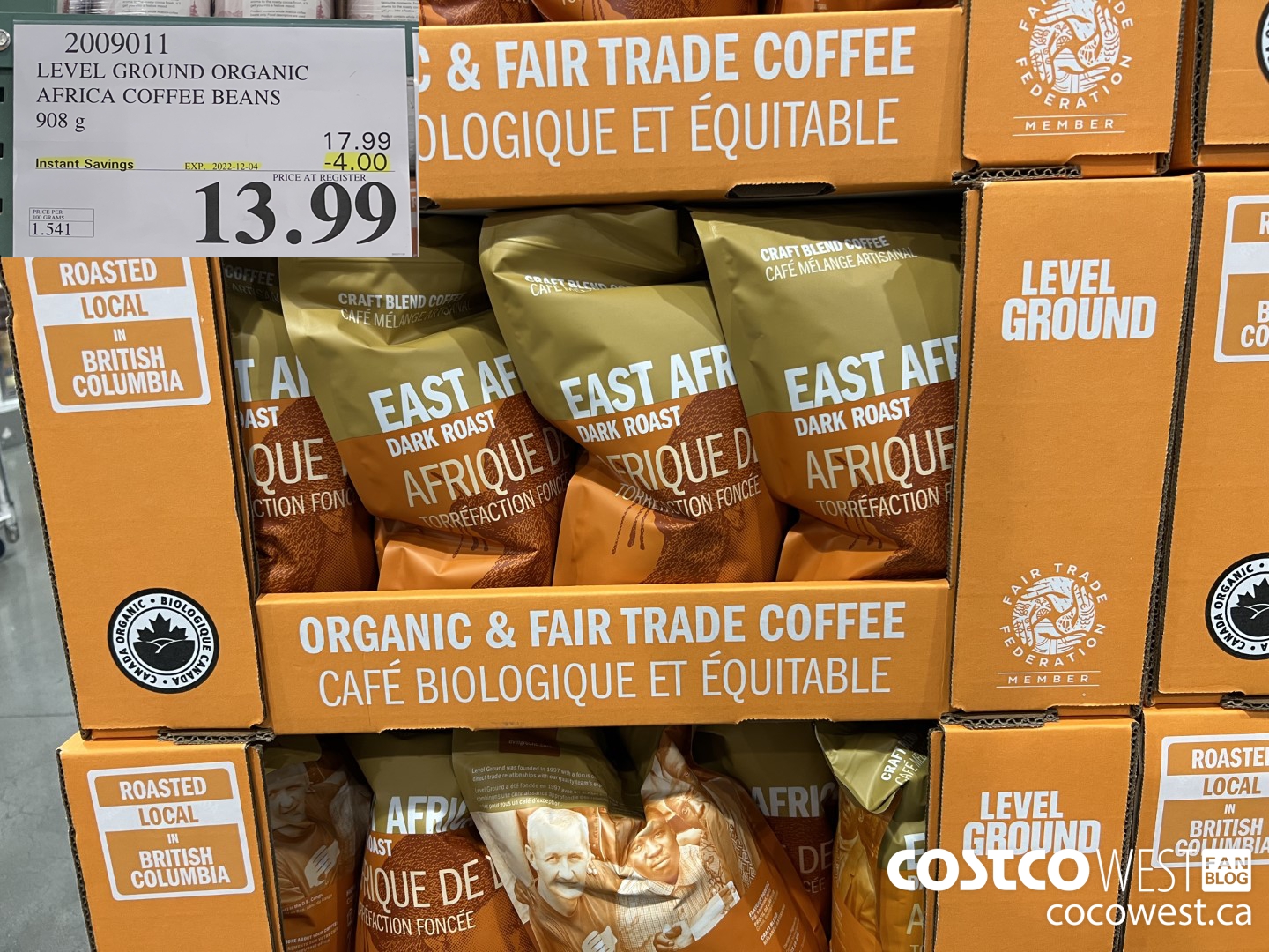 2009011 LEVEL GROUND ORGANIC AFRICA COFFEE BEANS 908 g ($4.00 INSTANT SAVINGS EXPIRES ON 2022-12-04) $13.99