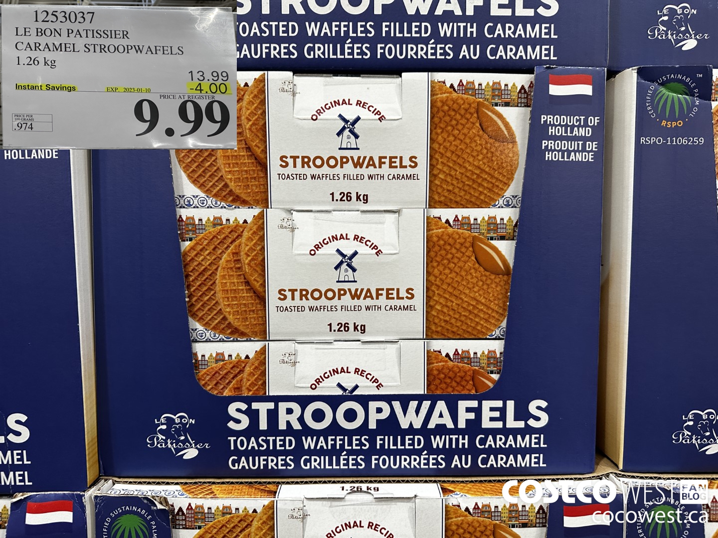 1253037 LE BON PATISSIER CARAMEL STROOPWAFELS 1.26 KG ($4.00 INSTANT SAVINGS EXPIRES ON 2023-01-10) $9.99