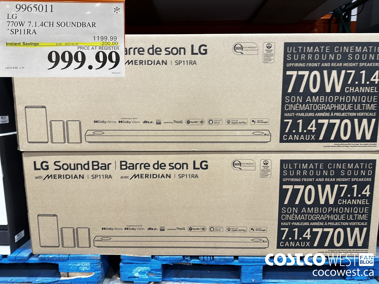 9965011 LG 770W 7.1.4CH SOUNDBAR SP11RA ($200.00 INSTANT SAVINGS EXPIRES ON 2023-01-05) $999.99