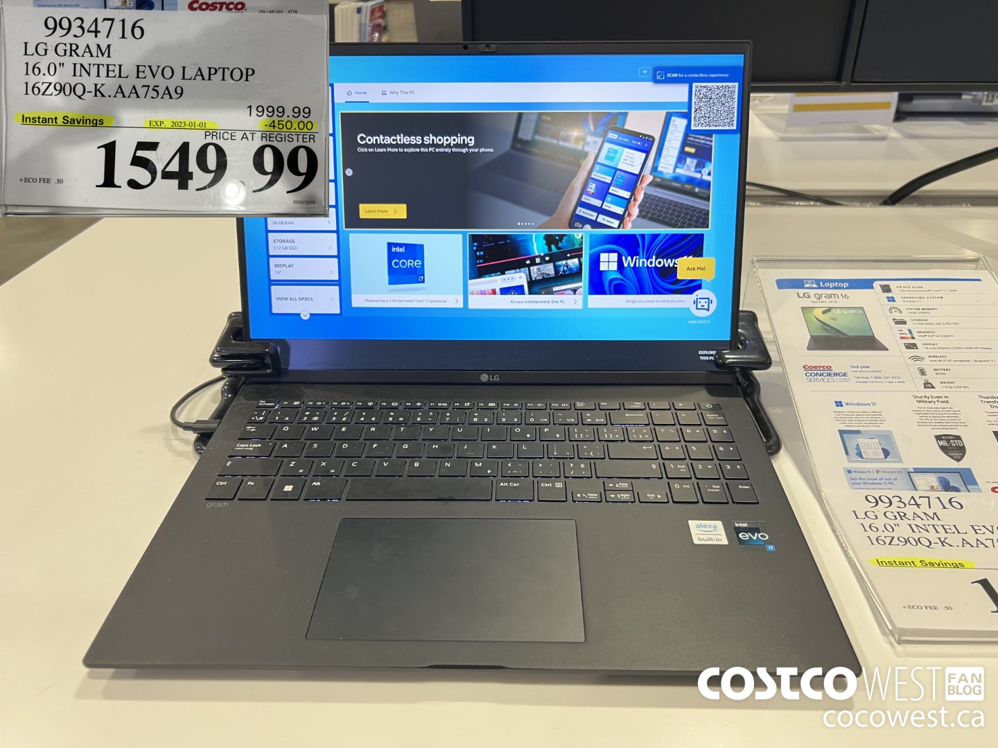 9934716 LG GRAM 16-IN LAPTOP COMPUTER 16Z90Q-K.AA75A9 ($450.00 INSTANT SAVINGS EXPIRES ON 2023-01-01) $1549.99