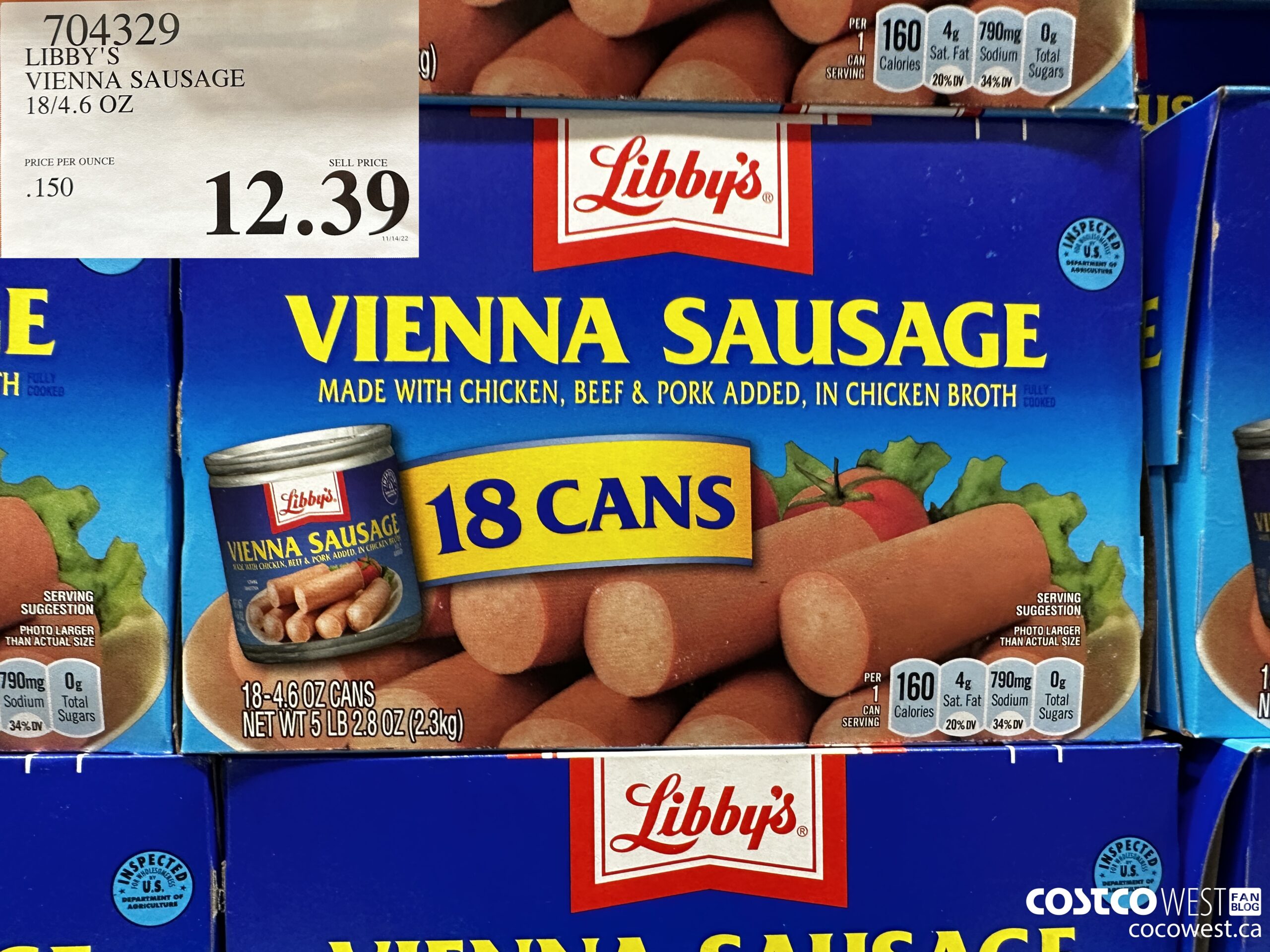 704329 LIBBY'S VIENNA SAUSAGE 18/4.6 OZ $12.39