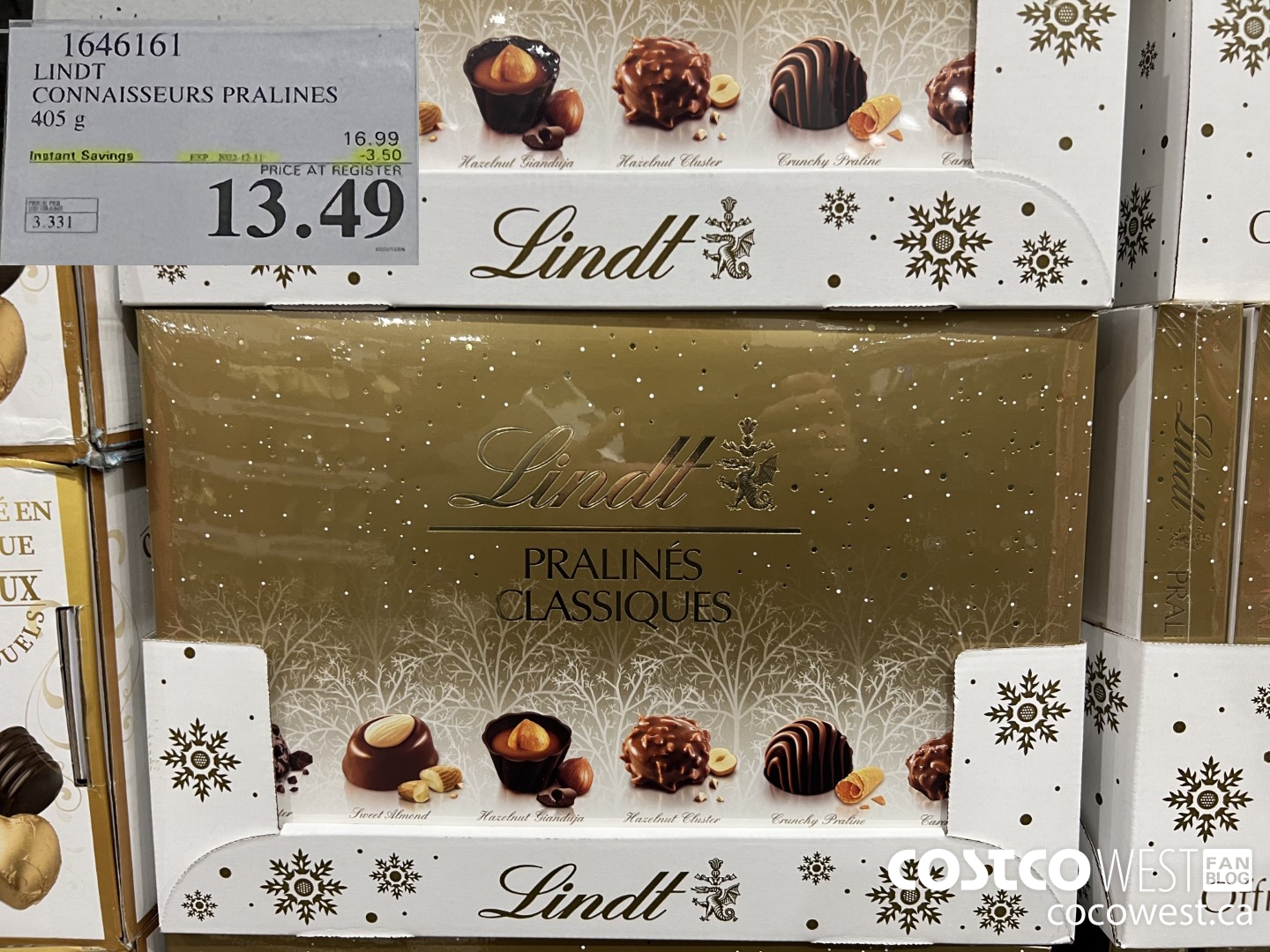 1646161 LINDT CONNAISSEURS PRALINES 405 G ($3.50 INSTANT SAVINGS EXPIRES ON 2022-12-11) $13.49