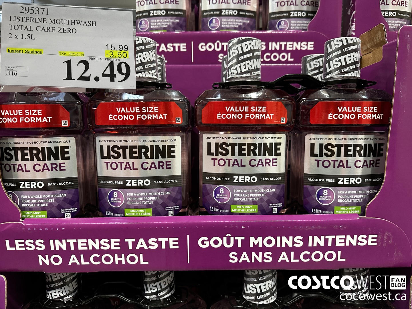 295371 LISTERINE MOUTHWASH TOTAL CARE ZERO 2 X 1.5L ($3.50 INSTANT SAVINGS EXPIRES ON 2023-01-01) $12.49