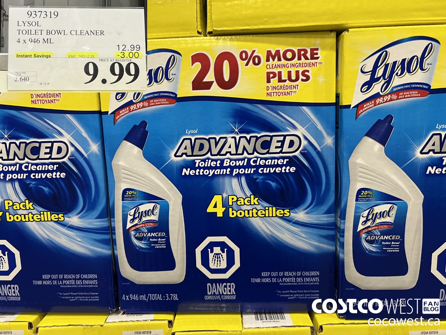 937319 LYSOL TOILET BOWL CLEANER 4 x 946 ML ($3.00 INSTANT SAVINGS EXPIRES ON 2022-12-25) $9.99