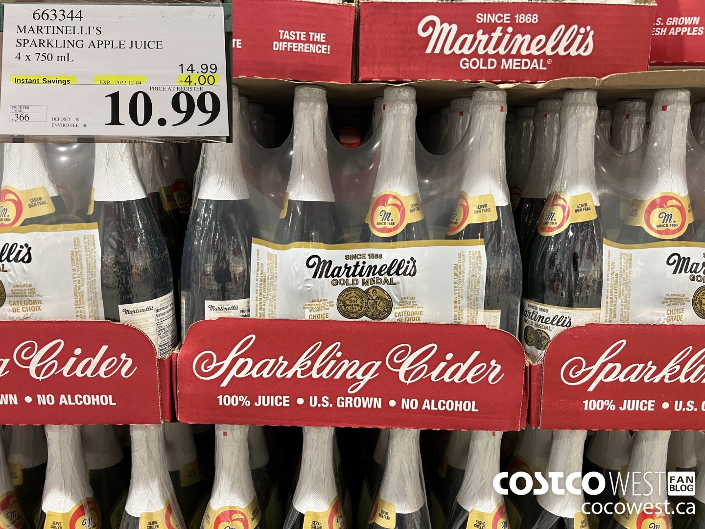 663344 MARTINELLI'S SPARKLING APPLE JUICE 4 X 750 ML ($4.00 INSTANT SAVINGS EXPIRES ON 2022-12-04) $10.99
