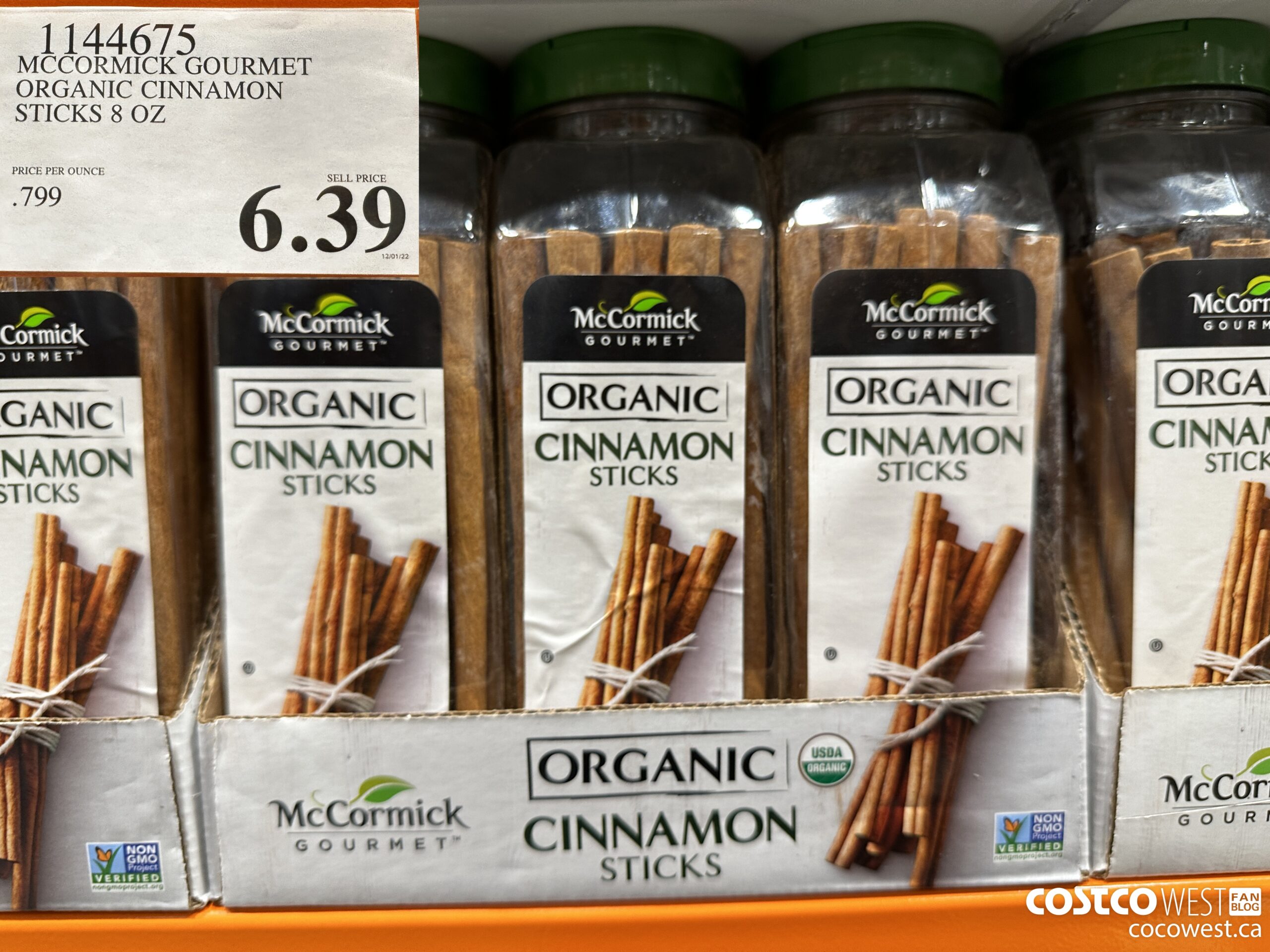 1144675 MCCORMICK GOURMET ORGANIC CINNAMON STICKS 8 OZ $6.39
