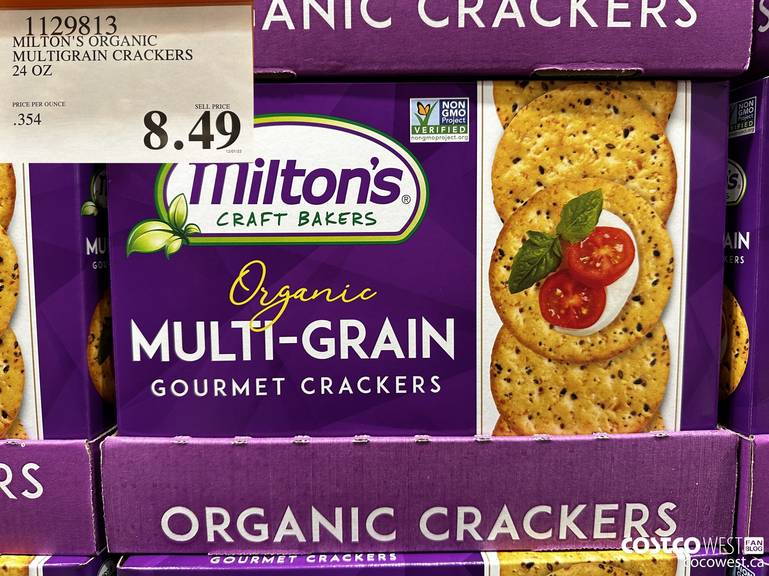 1129813 MILTON'S ORGANIC MULTIGRAIN CRACKERS 24 OZ $8.49