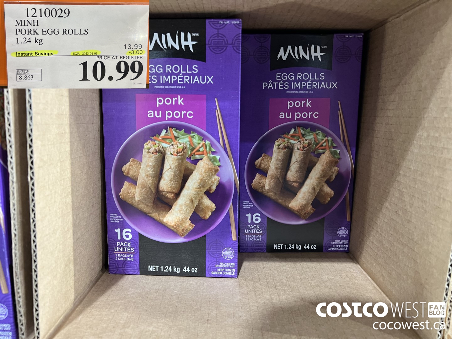 1210029 MINI PORK EGG ROLLS 1.24 kg ($3.00 INSTANT SAVINGS EXPIRES ON 2023-01-01) $10.99