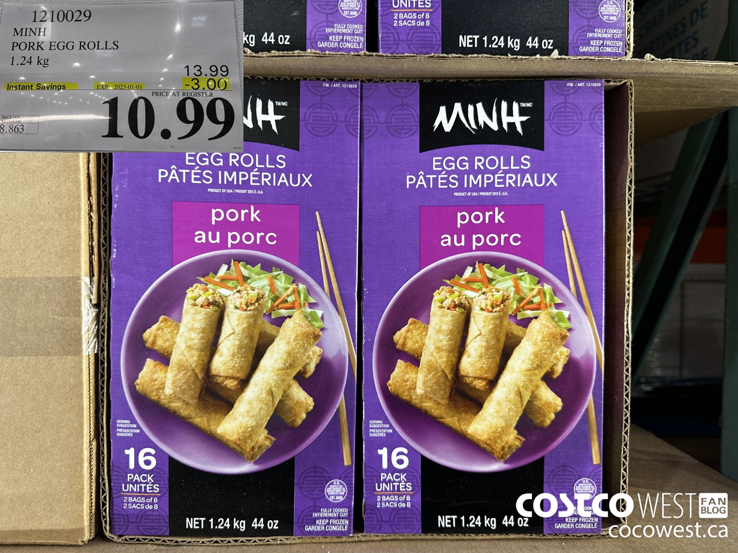 1210029 MINI PORK EGG ROLLS 1.24 kg ($3.00 INSTANT SAVINGS EXPIRES ON 2023-01-01) $10.99