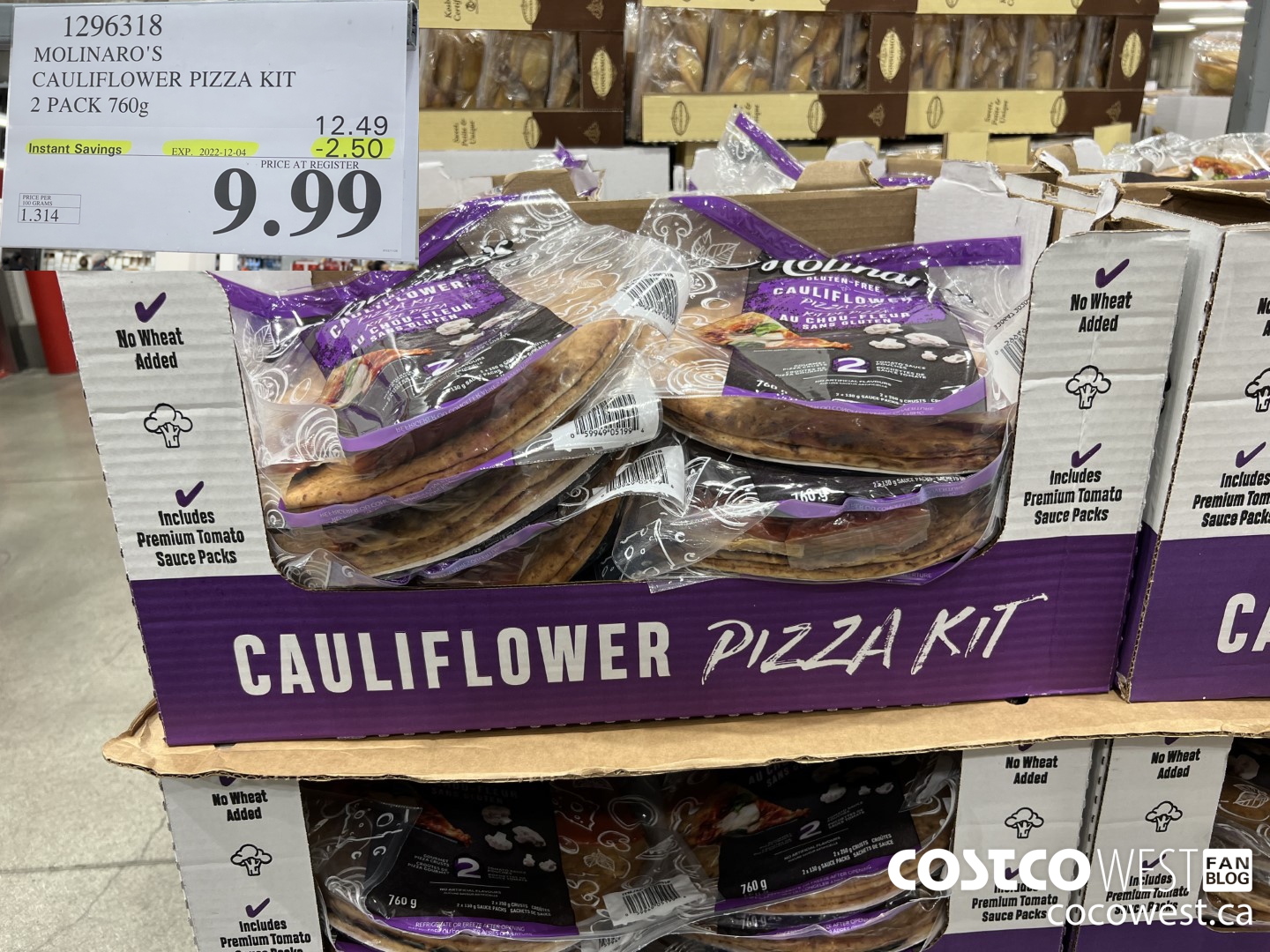 1296318 MOLINARO'S CAULIFLOWER PIZZA KIT 2 PACK 760g ($2.50 INSTANT SAVINGS EXPIRES ON 2022-12-04) $9.99