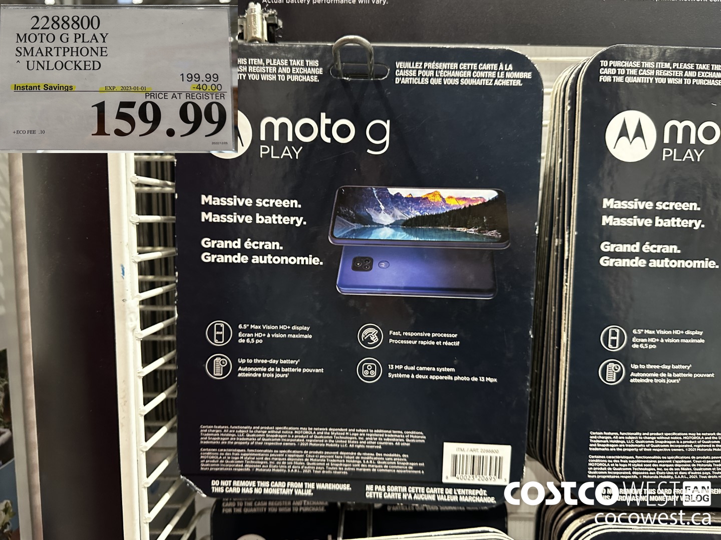 2288800 MOTO G PLAY SMARTPHONE UNLOCKED ($40.00 INSTANT SAVINGS EXPIRES ON 2023-01-01) $159.99