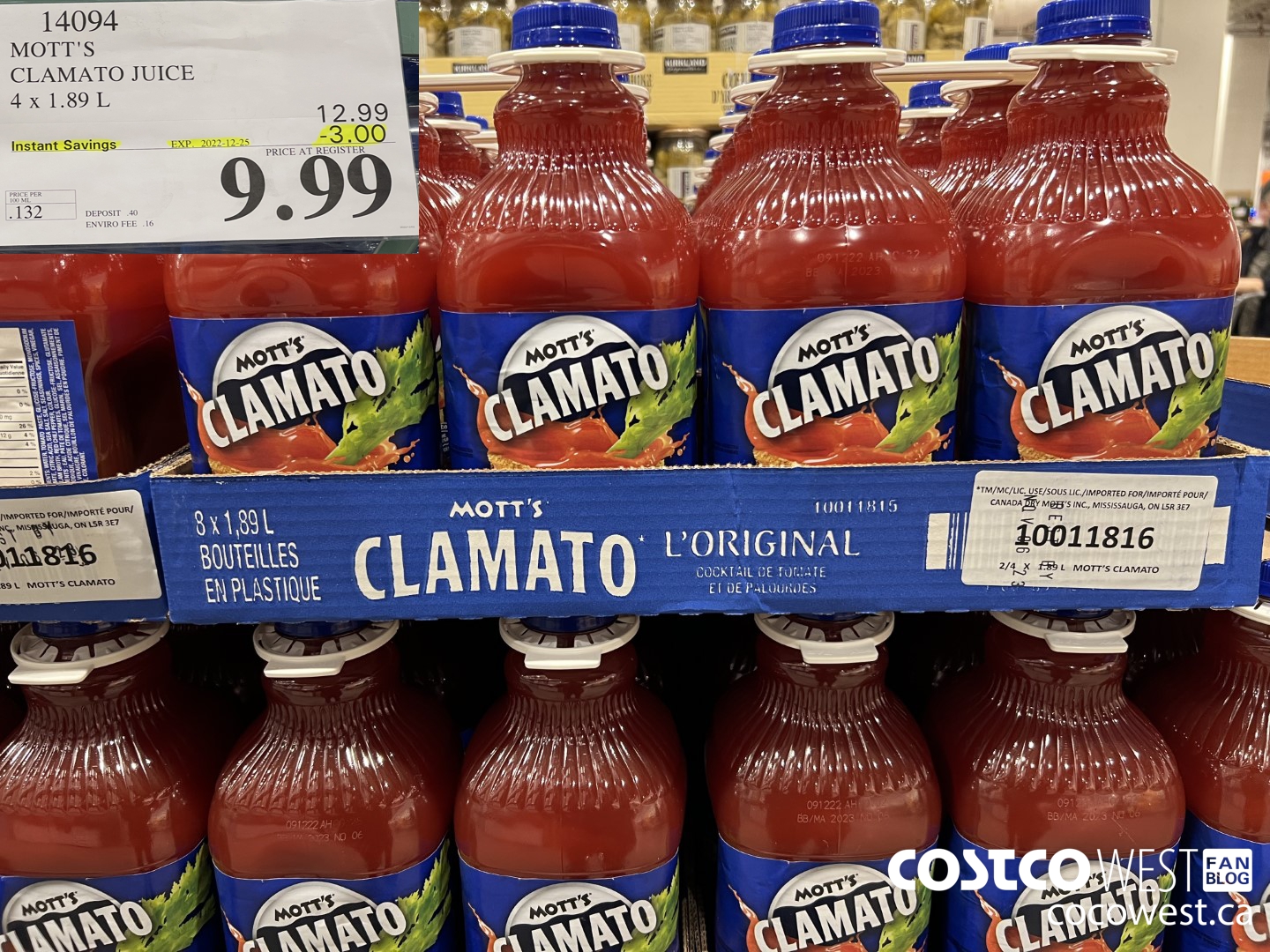 14094 MOTTS CLAMATO JUICE 4 X 1.89 L ($3.00 INSTANT SAVINGS EXPIRES ON 2022-12-25) $9.99