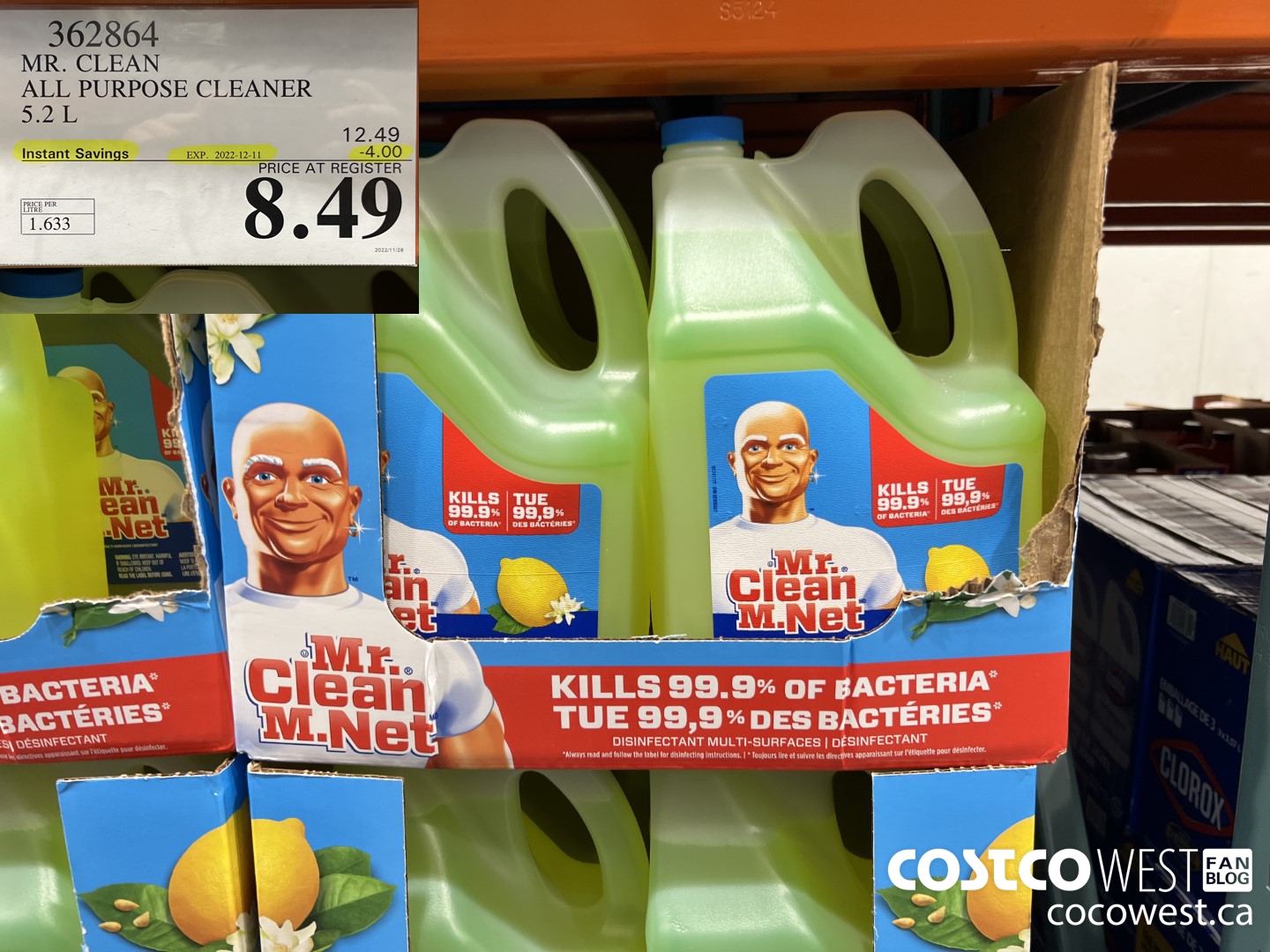 362864 MR. CLEAN ALL PURPOSE CLEANER 5.2 L ($4.00 INSTANT SAVINGS EXPIRES ON 2022-12-11) $8.49