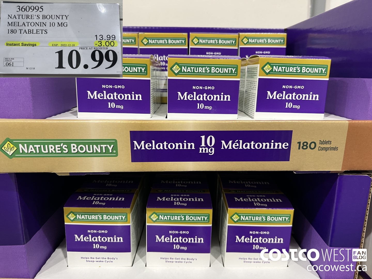 360995 NATURE'S BOUNTY MELATONIN 10 MG 180 TABLETS ($3.00 INSTANT SAVINGS EXPIRES ON 2022-12-18) $10.99