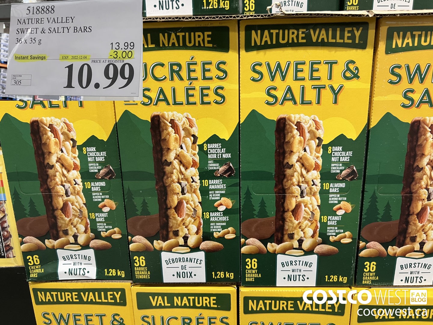 518888 NATURE VALLEY SWEET & SALTY BARS 36 X 35 G ($3.00 INSTANT SAVINGS EXPIRES ON 2022-12-04) $10.99