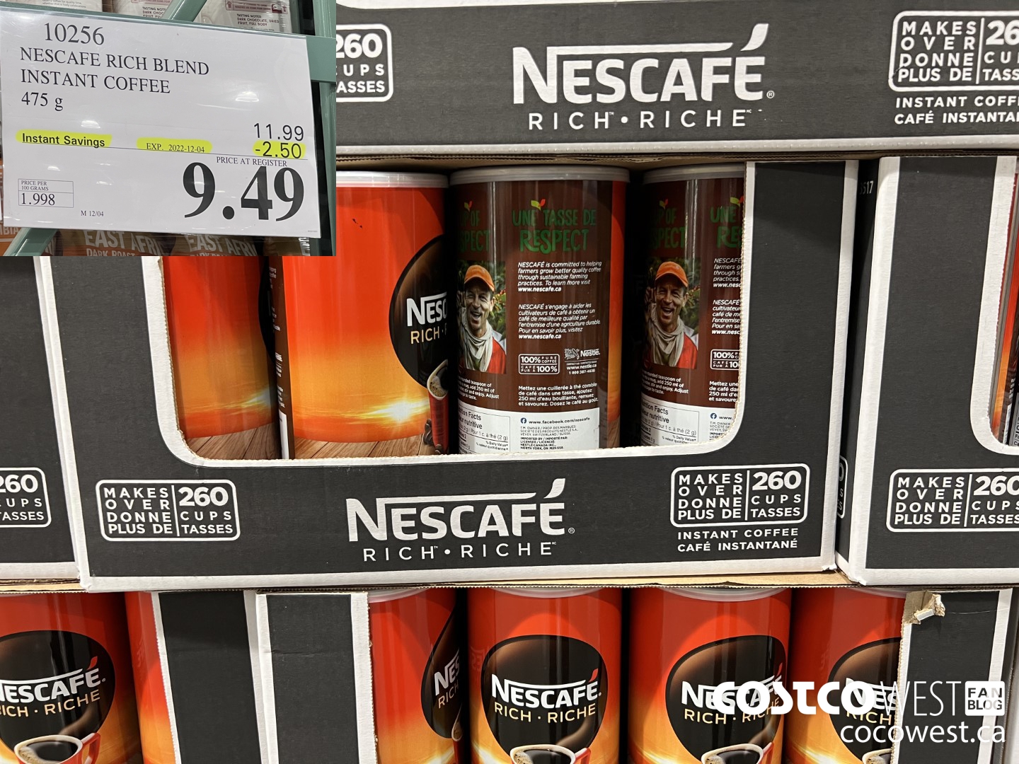 10256 NESCAFE RICH BLEND INSTANT COFFEE 475 g  ($2.50 INSTANT SAVINGS EXPIRES ON 2022-12-04) $9.49