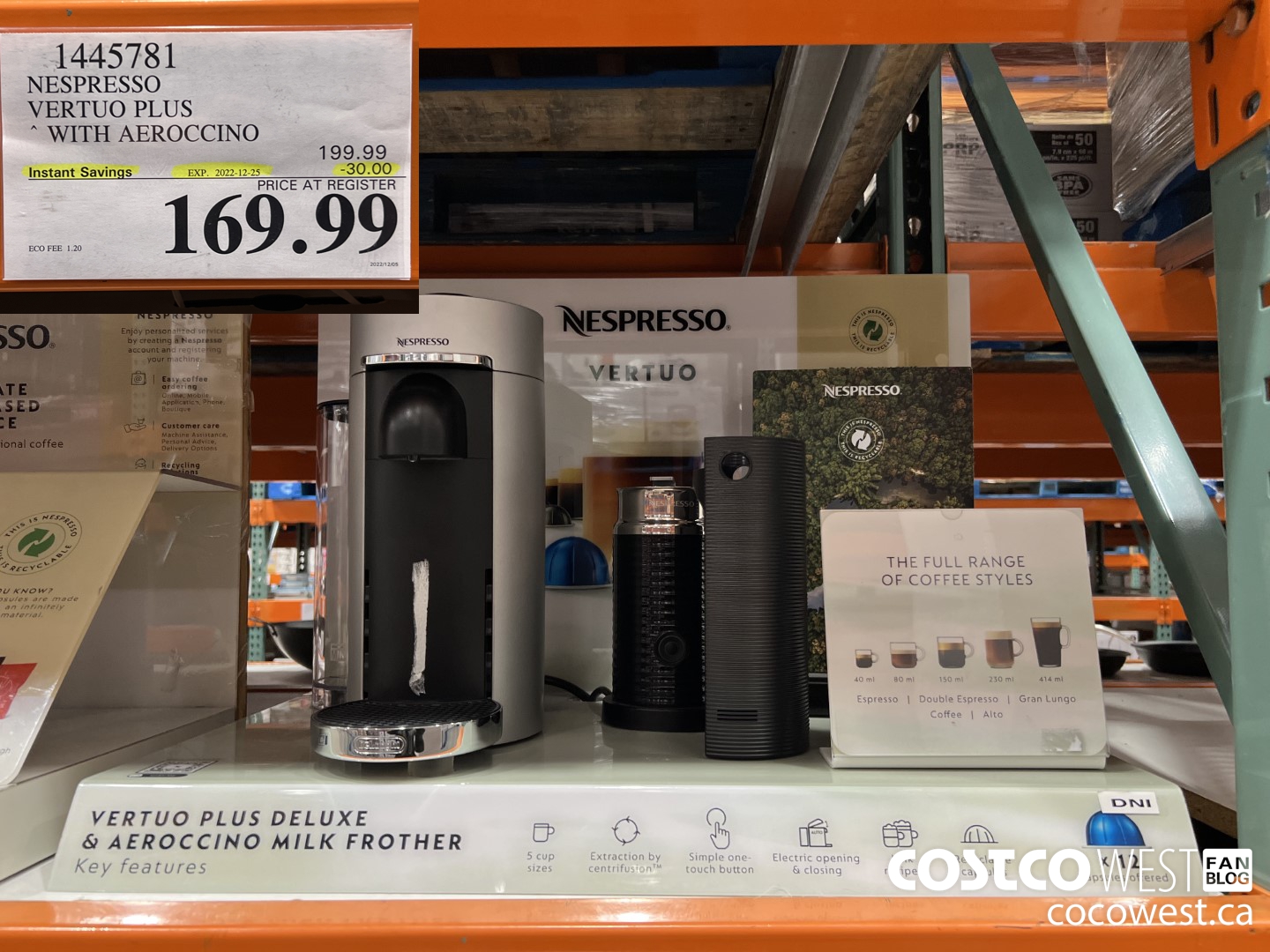 1445781 NESPRESSO VERTUO PLUS WITH AEROCCINO ($30.00 INSTANT SAVINGS EXPIRES ON 2022-12-25) $169.99
