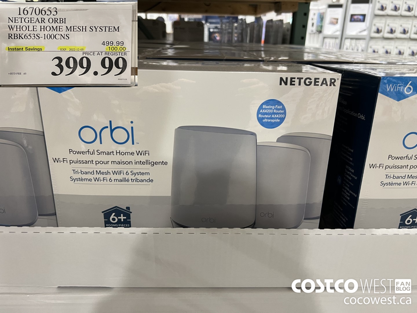 1670653 NETGEAR ORBI WHOLE HOME MESH SYSTEM RBK653S-100CNS ($100.00 INSTANT SAVINGS EXPIRES ON 2022-12-05) $399.99