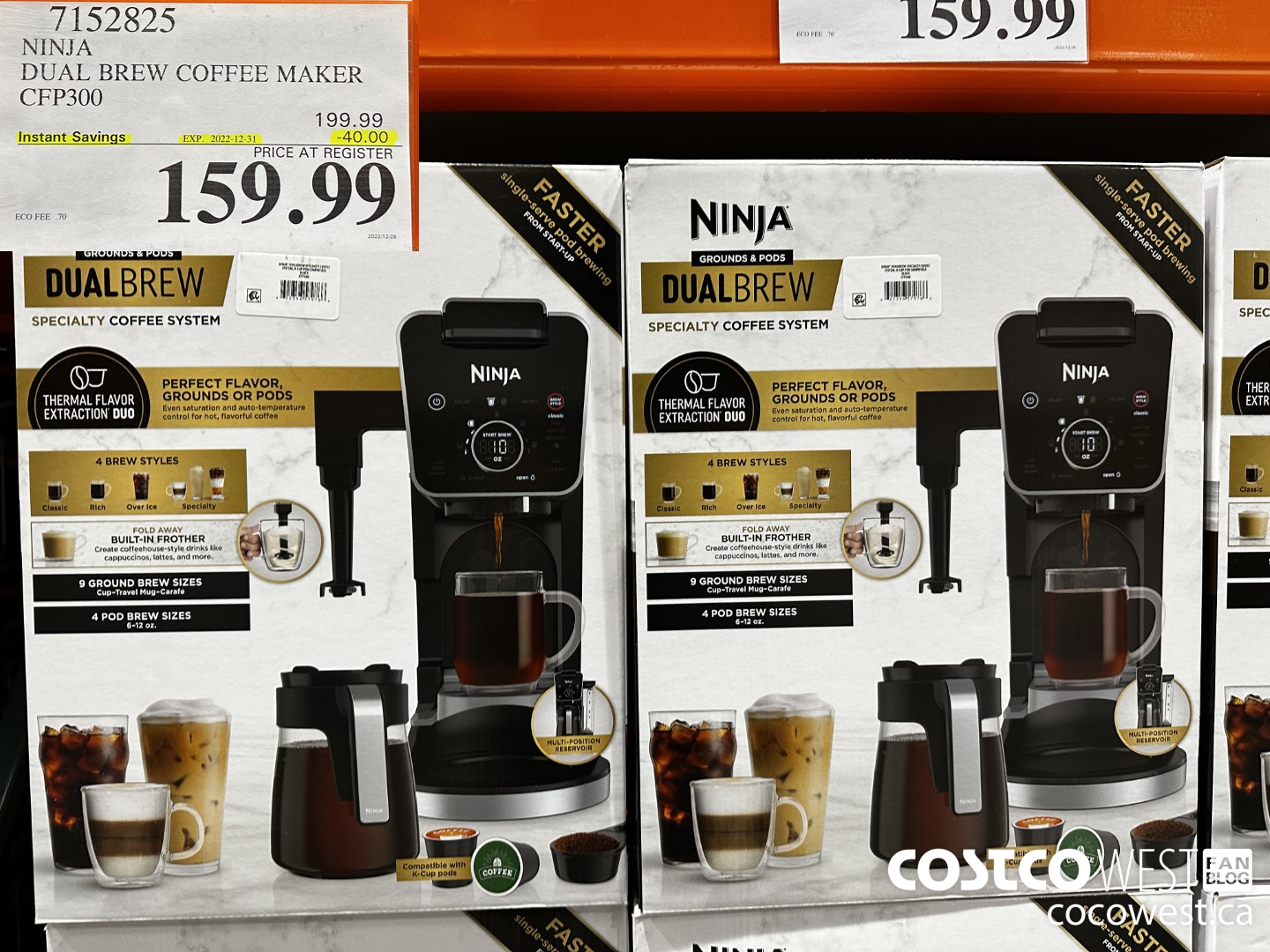 7152825 NINJA DUAL BREW COFFEE MAKER CFP300 ($40.00 INSTANT SAVINGS EXPIRES ON 2022-12-31) $159.99