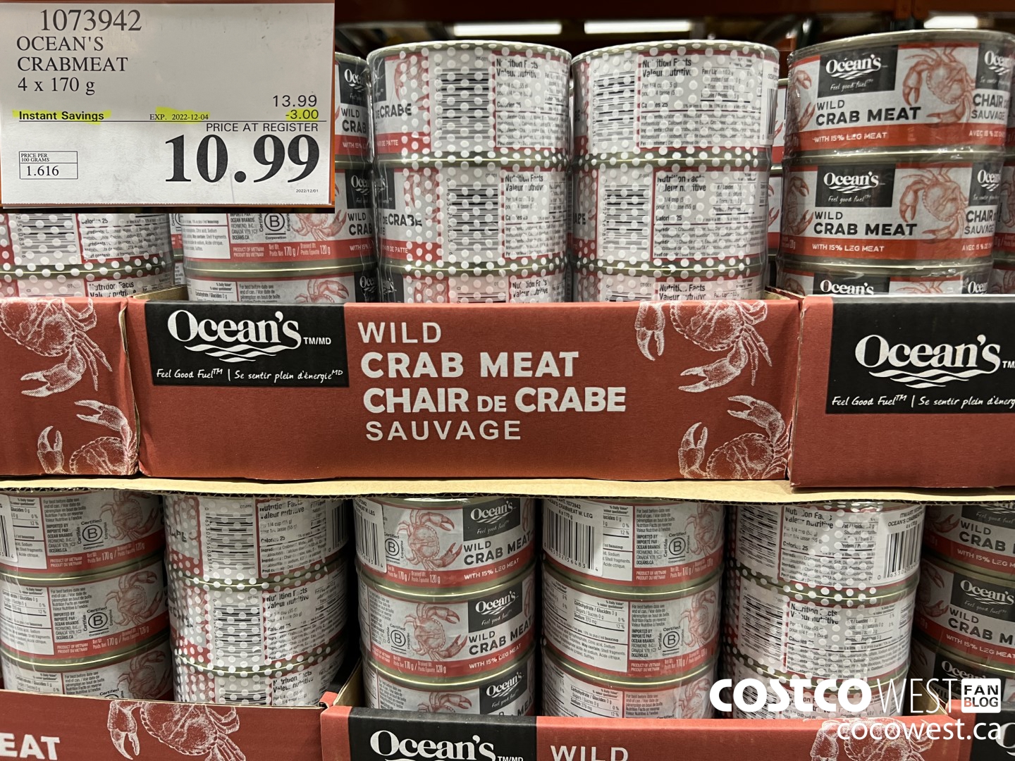 1073942 OCEAN'S CRABMEAT 4 X 170 G ($3.00 INSTANT SAVINGS EXPIRES ON 2022-12-04) $10.99
