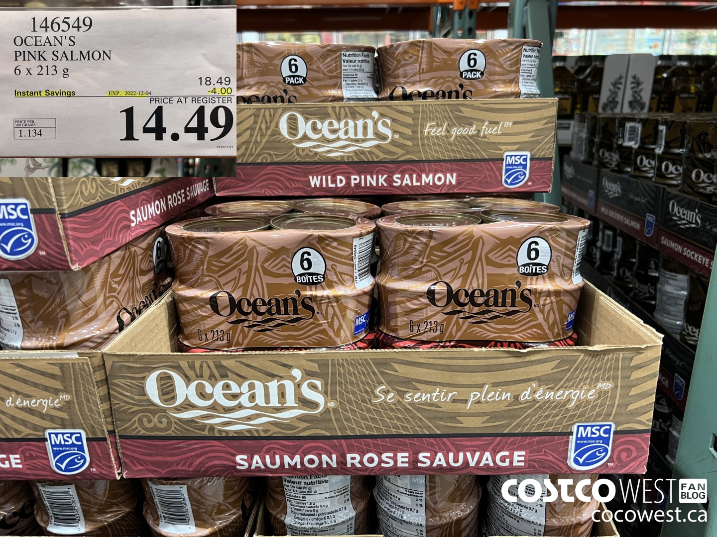 146549 OCEAN'S PINK SALMON 6 X 213 G ($4.00 INSTANT SAVINGS EXPIRES ON 2022-12-04) $14.49