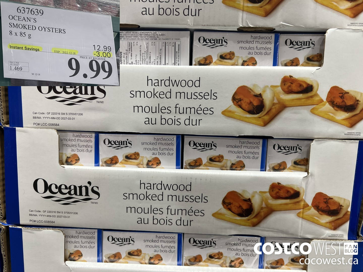 637639 OCEAN'S SMOKED OYSTERS 8 x 85 g ($3.00 INSTANT SAVINGS EXPIRES ON 2022-12-18) $9.99