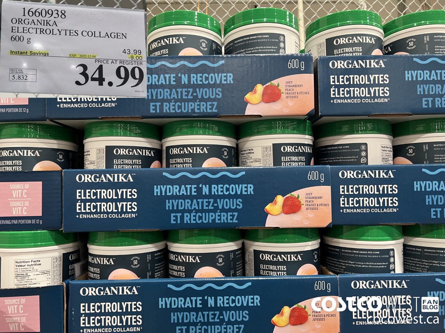 1660938 ORGANIKA ELECTROLYTES COLLAGEN 600 g  ($9.00 INSTANT SAVINGS EXPIRES ON 2022-12-04) $34.99