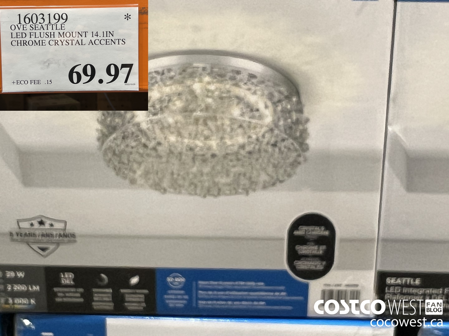 1603199 OVE SEATTLE LED FLUSH MOUNT 14/1IN CHROME CRYSTAL ACCENTS $69.97