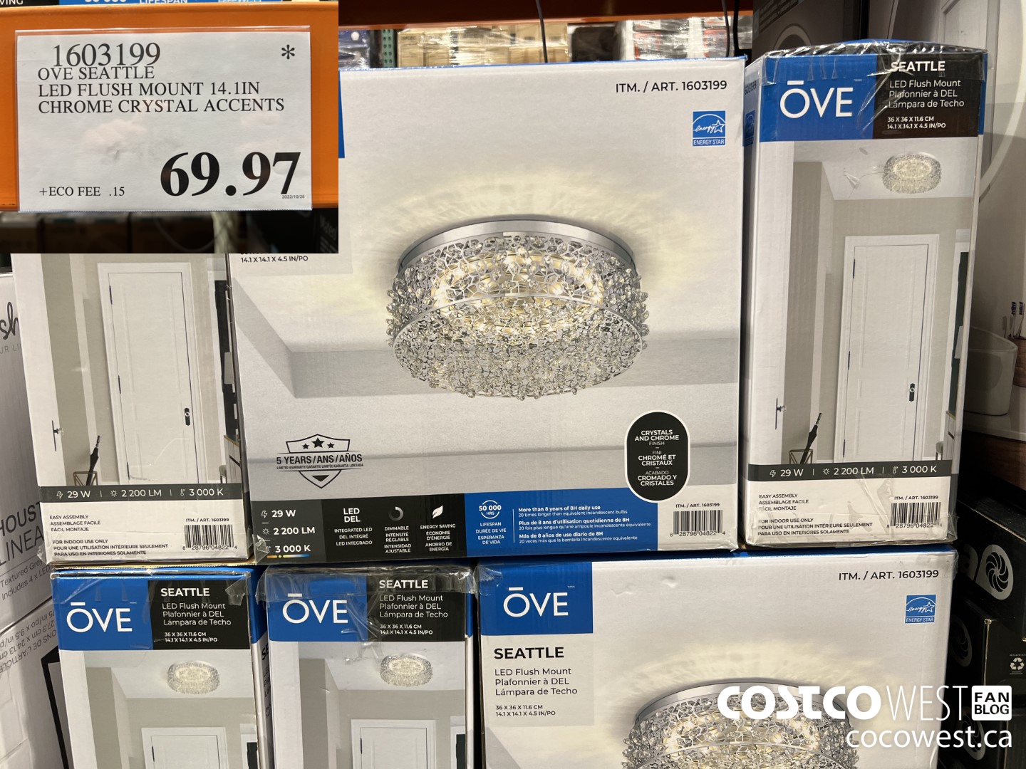 1603199 OVE SEATTLE LED FLUSH MOUNT 14/1IN CHROME CRYSTAL ACCENTS $69.97