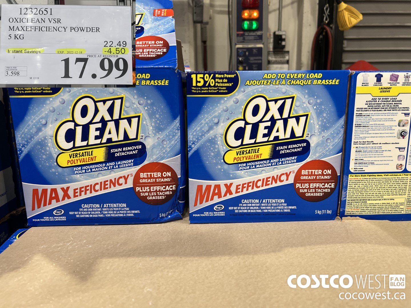 1232651 OXICLEAN VSR MAXEFFICIENCY POWDER 5 KG ($4.50 INSTANT SAVINGS EXPIRES ON 2022-12-18) $17.99