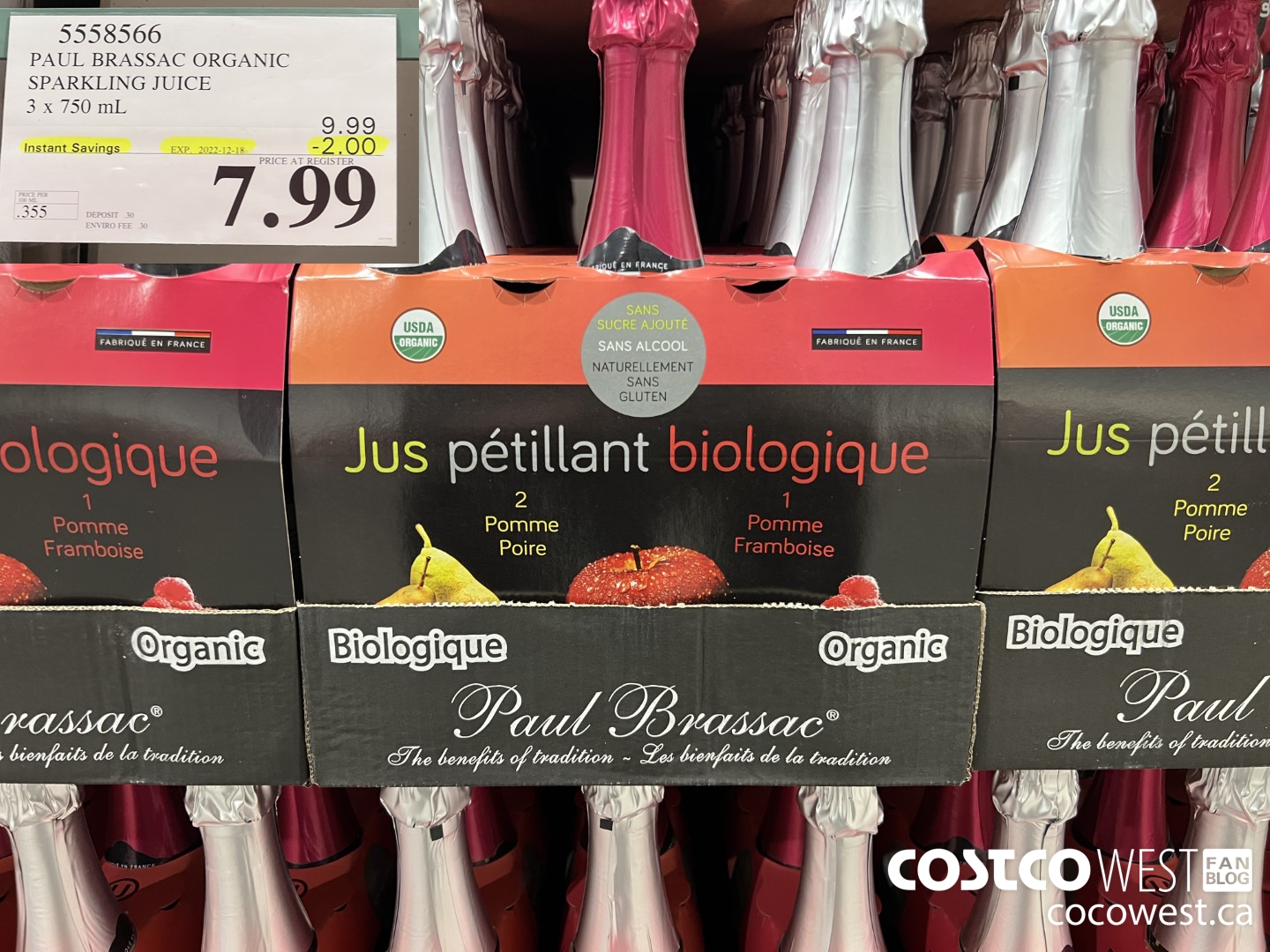5558566 PAUL BRASSAC ORGANIC SPARKLING JUICE 3 x 750 ml ($2.00 INSTANT SAVINGS EXPIRES ON 2022-12-18) $7.99