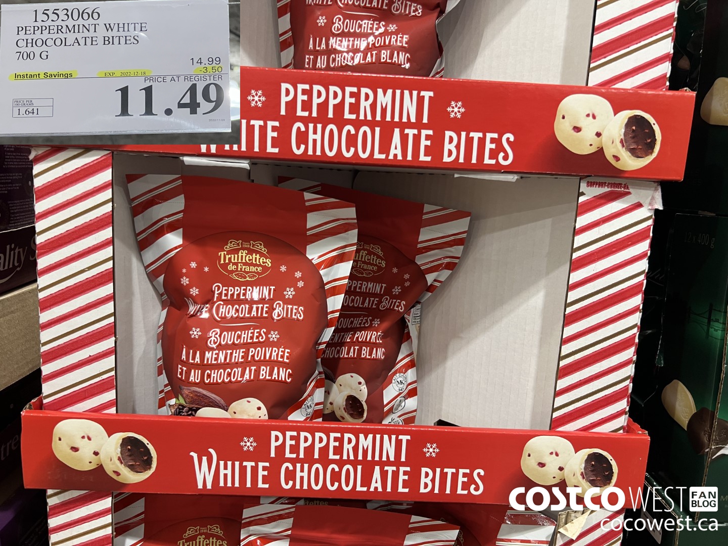 1553066 PEPPERMINT WHITE CHOCOLATE BITES 700 G  ($3.50 INSTANT SAVINGS EXPIRES ON 2022-12-18) $11.49