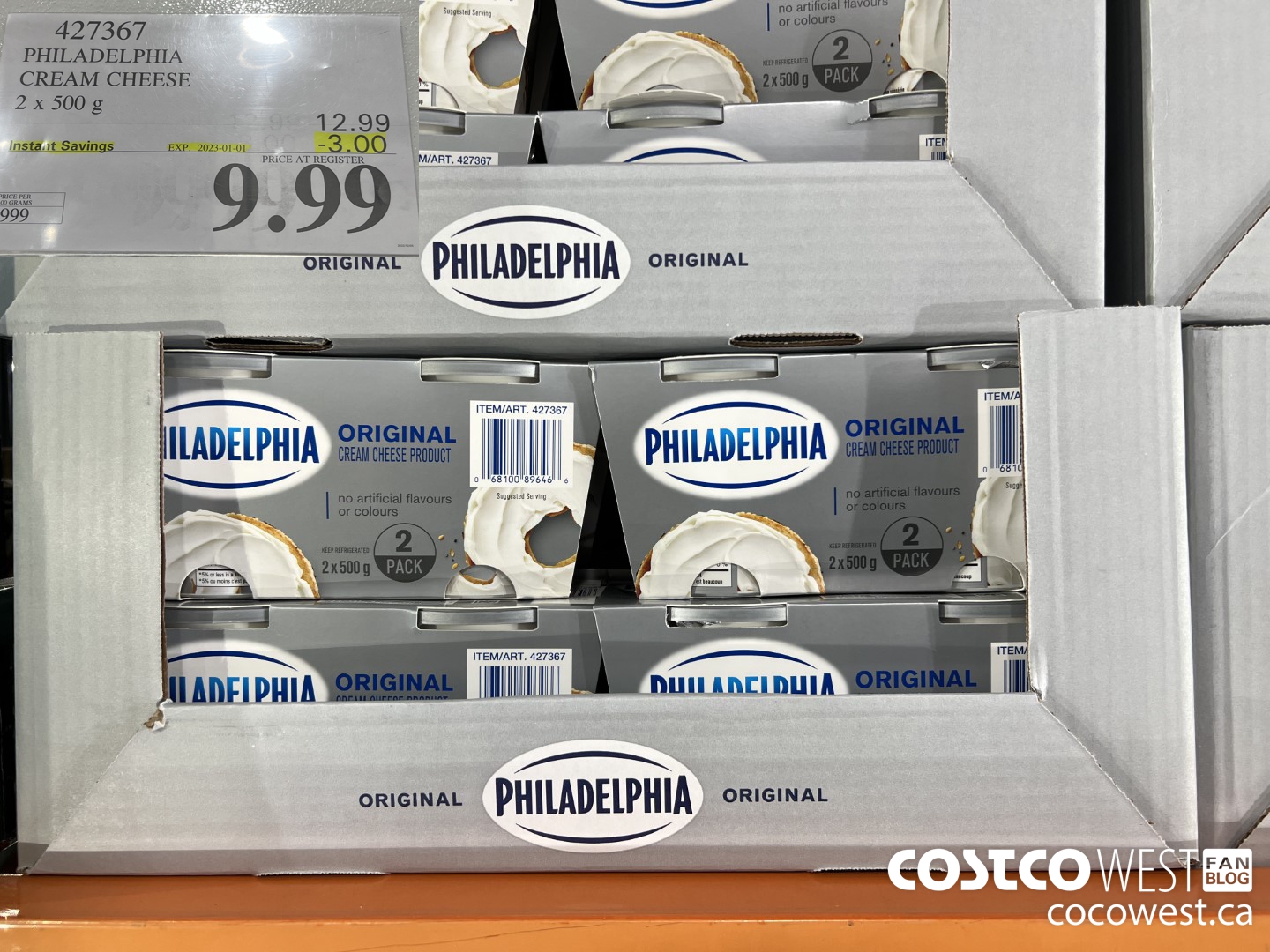 427367 PHILADELPHIA CREAM CHEESE 2 x 500 g ($3.00 INSTANT SAVINGS EXPIRES ON 2023-01-01) $9.99