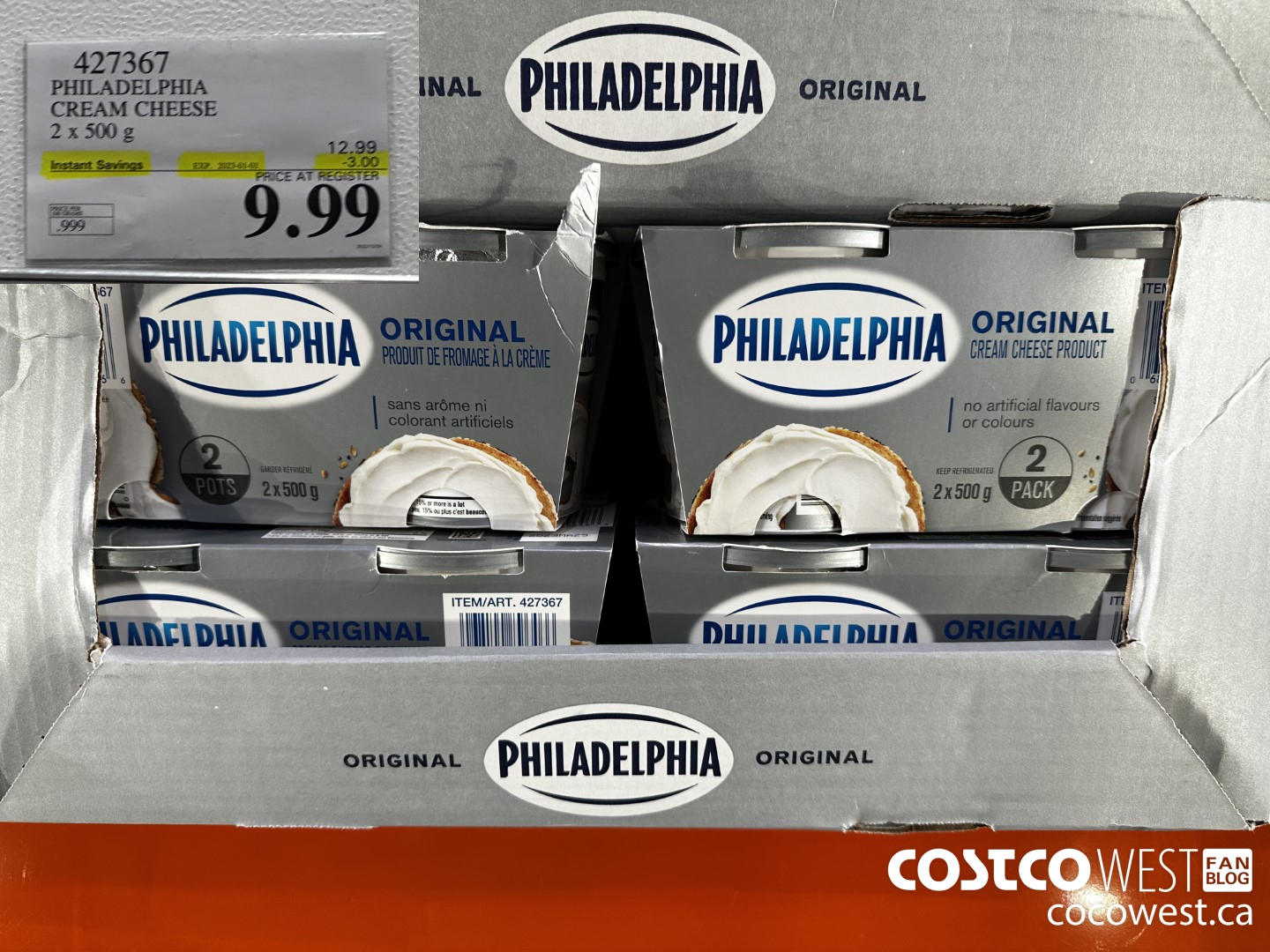 427367 PHILADELPHIA CREAM CHEESE 2 x 500 g ($3.00 INSTANT SAVINGS EXPIRES ON 2023-01-01) $9.99