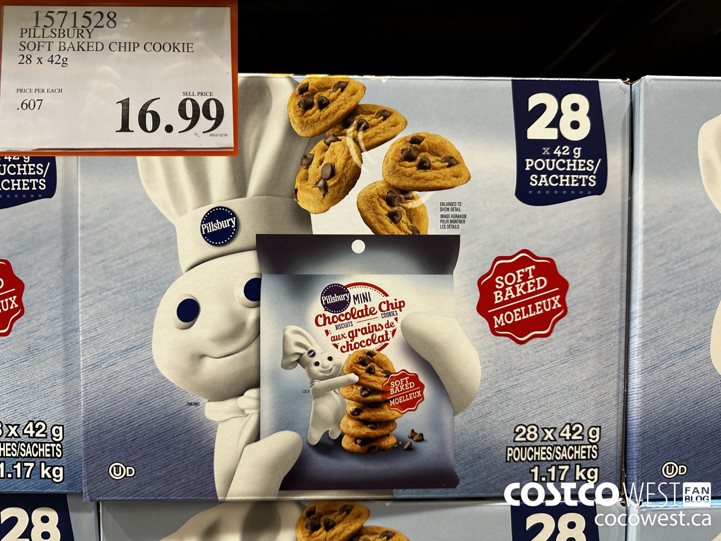 1571528 PILLSBURY SOFT BAKED CHIP COOKIE 28 X 42G $16.99
