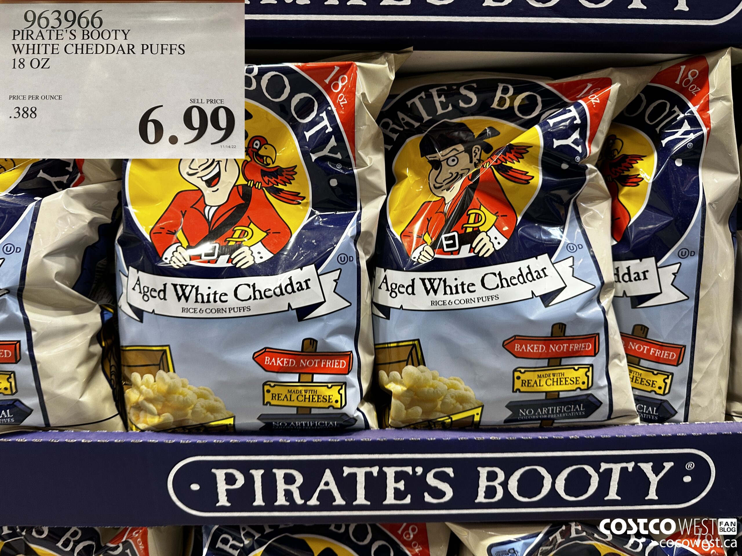 963966 PIRATE'S BOOTY WHITE CHEDDAR PUFFS 18 OZ $6.99