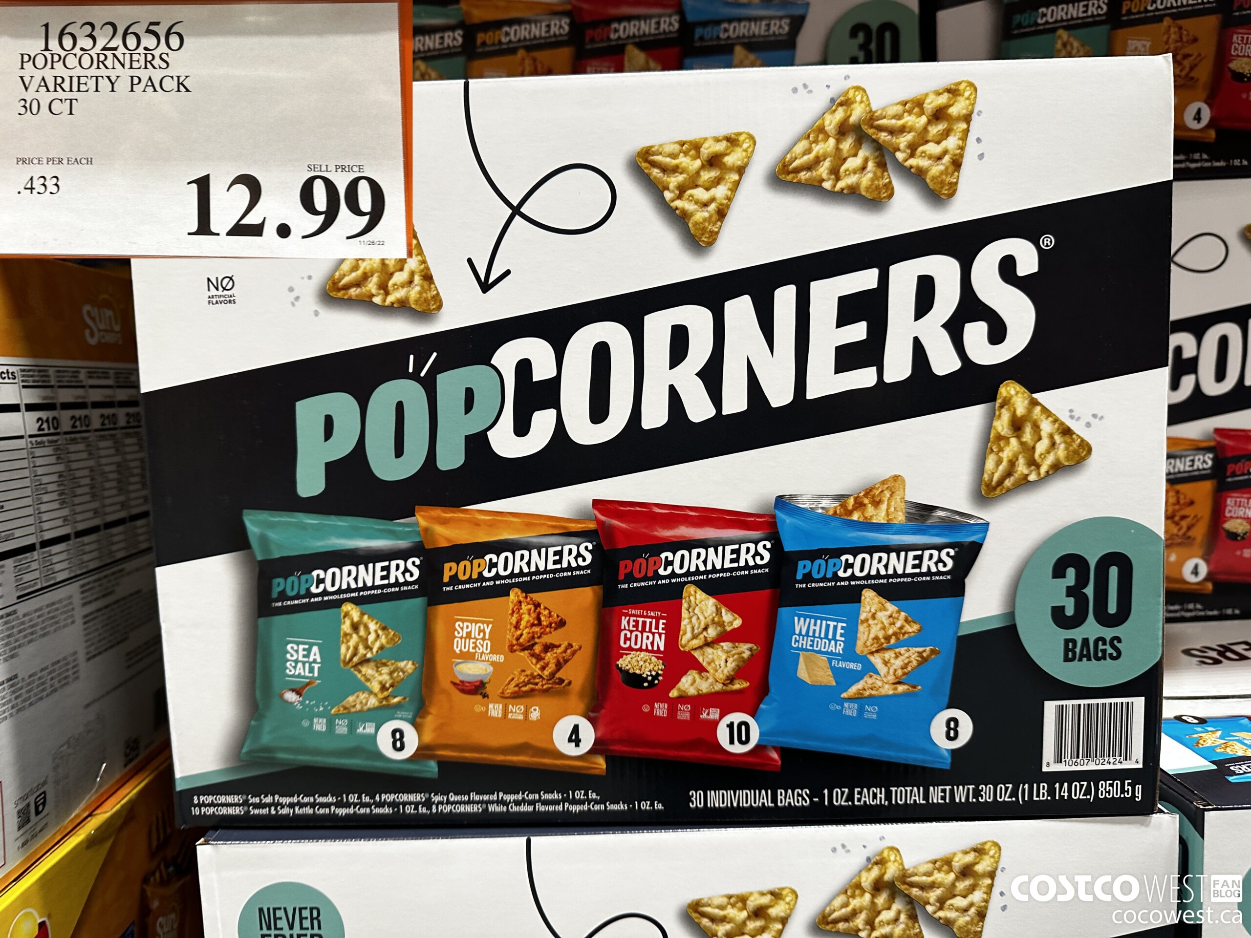 1632656 POPCORNERS VARIETY PACK 30 CT $12.99