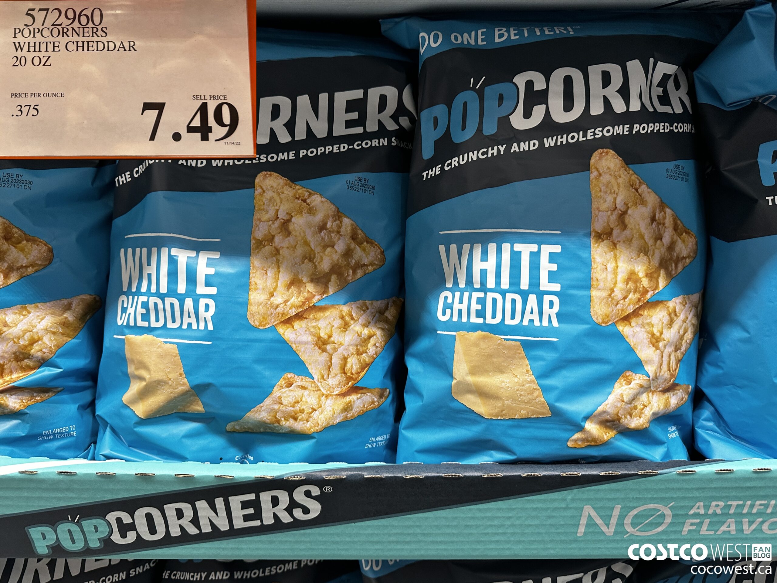 572960 POPCORNERS WHITE CHEDDAR 20 OZ $7.49